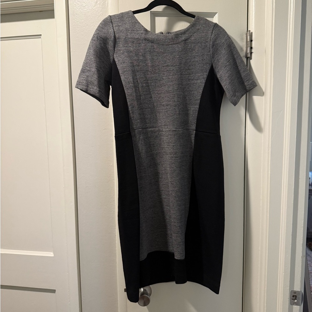 J. Crew Gray and Black Sheath Midi Dress